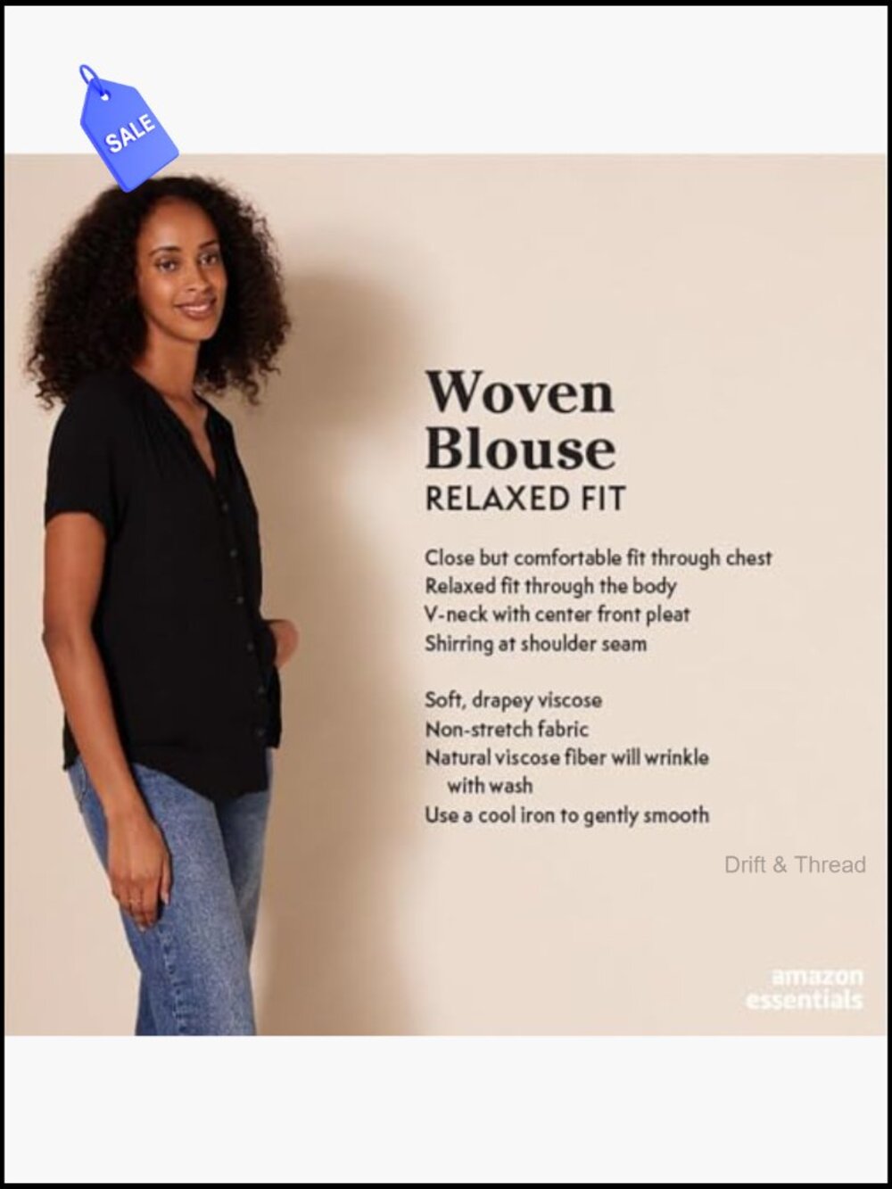 Relaxed Fit V-Neck Short Sleeve Woven Blouse - Picture 2 of 7